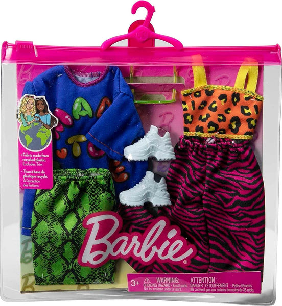 Barbie HJT36 Fashion Accessories - Barbie Outfit "Made to Move" T-Shirt with Green Skirt and Zebra Dress