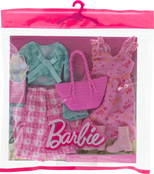 Barbie HRH43 Fashion Accessories - Barbie Outfit Spring Dress, Basket, Boots, Bell Pants and Floral Bell Sleeve Blouse