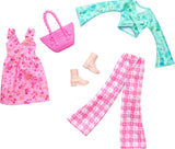 Barbie HRH43 Fashion Accessories - Barbie Outfit Spring Dress, Basket, Boots, Bell Pants and Floral Bell Sleeve Blouse