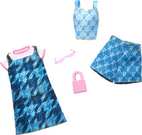 Barbie HRH45 Fashion Accessories - Barbie Outfit Denim Dress with Houndstooth Pattern, Denim Shorts and Tank Top