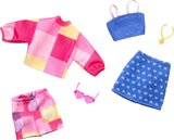 Barbie HRH42 Fashion Accessories - Barbie Outfit Denim Crop Top, Heart Skirt, Heart Sunglasses, Pink Patchwork Top and Shorts