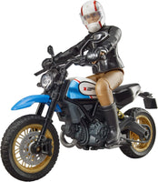 Bruder 63051 Male Figure with Light Skin and Desert Ducati Scrambler Motorbike