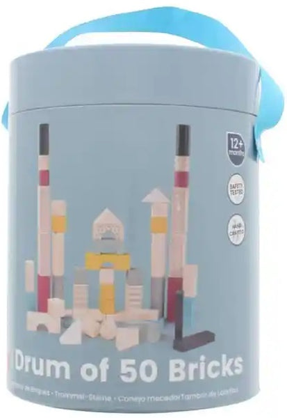 BigJigs Wooden Blocks Drum Bucket - 50 Blocks