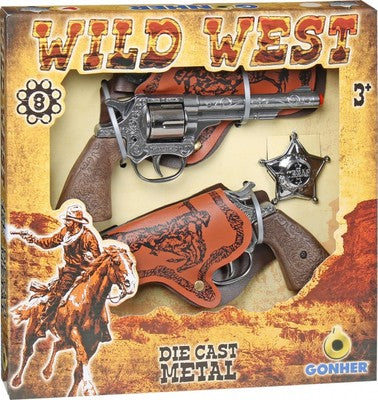 Wild West 8 Shots Metal Revolver and Holster Twin Set