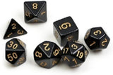 Sirius Dice Transparent Polyhedral 7 Dice Set - Solid Black & Gold