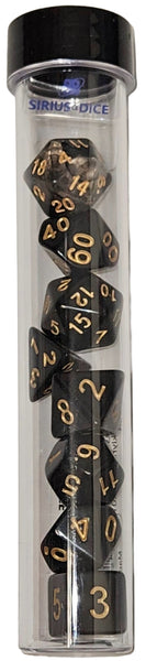 Sirius Dice Transparent Polyhedral 7 Dice Set - Solid Black & Gold