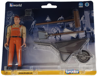 Bruder 62130 Male Figure with Light Skin Municipal Worker with Wheelbarrow and Brush