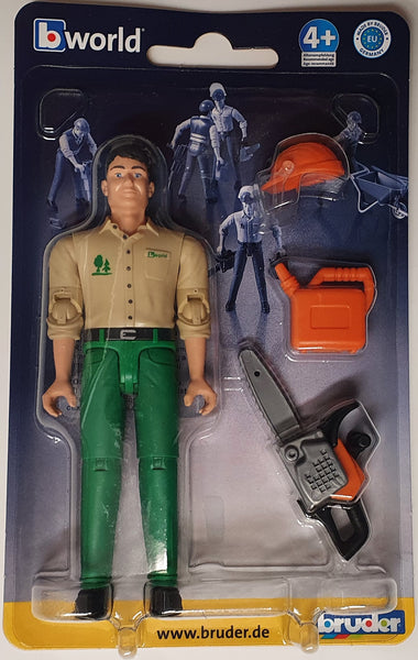Bruder 60030 Male Figure with Light Skin/Green Jeans and Chainsaw