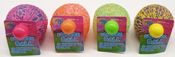 Mesh Squish Ball Waterbeads, confetti and Slime