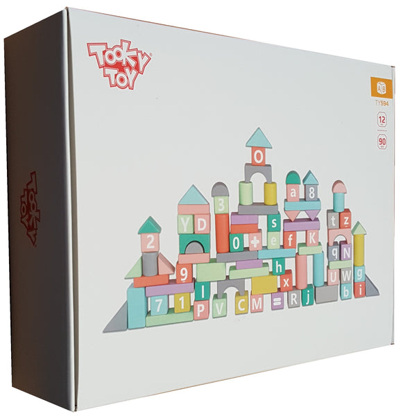 Tooky Toys 90 Pieces Wooden Block set