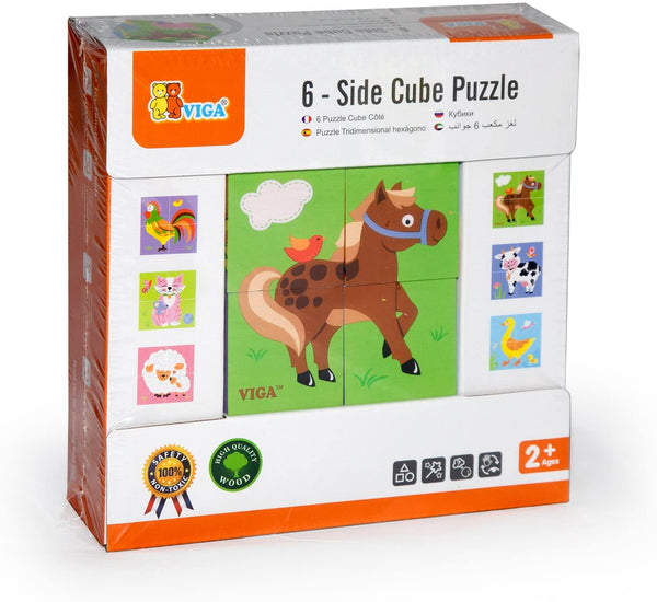 Viga Toys - 50835 - Cube Puzzle - Farm Animals - 4 Pieces