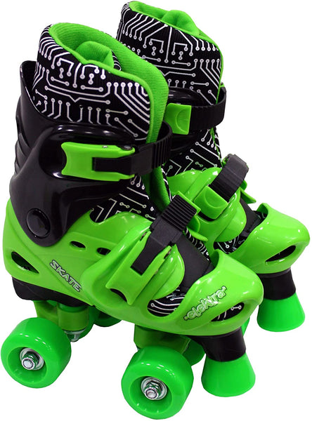 ELEKTRA Adjustable Quad Boot Roller Skates - Shoe Size 13J to 2 - Green