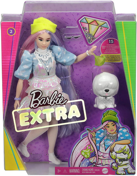 Barbie Extra Doll in Shimmery Look with Puppy