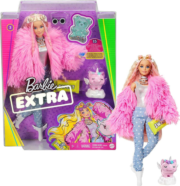 Barbie Extra Doll in Shimmery Look with Piggy Pet