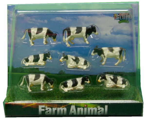 Kids Globe 8 Cows Farming Set - Black and White 1/87