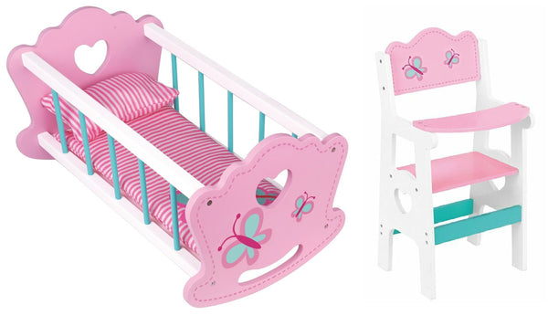 Tooky Toys Wooden High Chair and Cradle Set